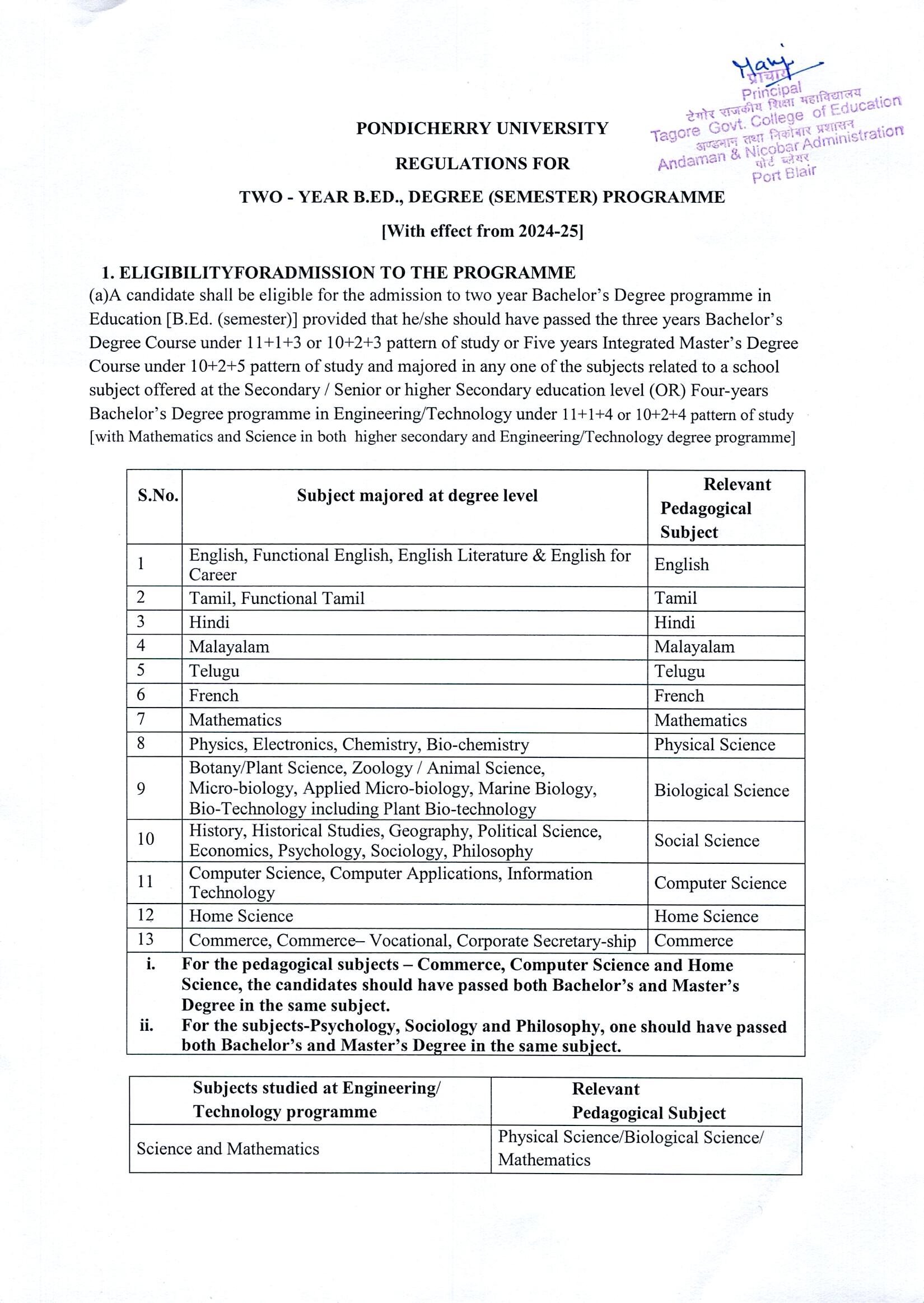 Examination schedule page 1